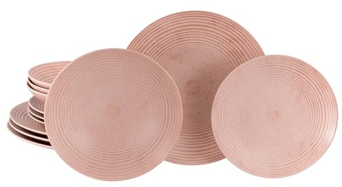 CreaTable, 23719, Catania Peach Series, 12-Piece Crockery Set for 4 People, Plate Set Made of Stoneware, Dishwasher and Microwave Safe, Made in Portugal
