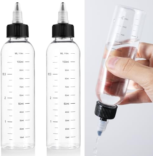 WLLHYF Lot de 2 flacons applicateurs cheveux en plastique avec échelle, bouchon à visser (4 oz/110 ml)