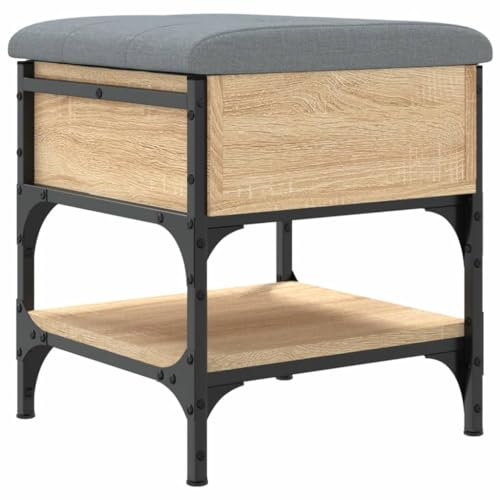 Makastle Sitzhocker mit offene Fächer und Deckel, Gepolsterte Sitzfläche Sitzbank Schuhregal Schuhaufbewahrung Hocker für Flur, Schlafzimmer, Sonoma-Eiche 42x42x45 cm Holzwerkstoff