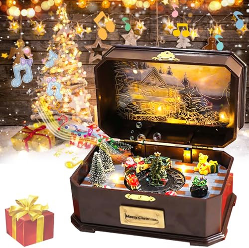 Carillon, Carillon Natalizio A LED Con Rotazione Luminosa USB O Batteria (Non Inclusa) Decorazione Artigianale Carillon Tradizionale Regalo Per Bambini Compleanno Natale San Valentino 20*14*12cm