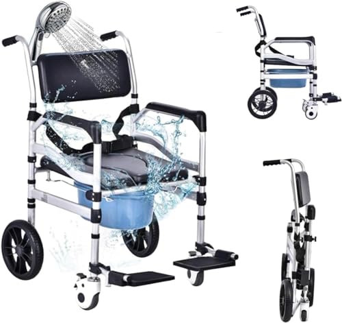 Toilettenstuhl mit Rollen, höhenverstellbarer Toilettenstuhl, Faltbarer mobiler Toiletten-Duschhocker, ergonomischer Sitz für ältere Menschen und Behinderte