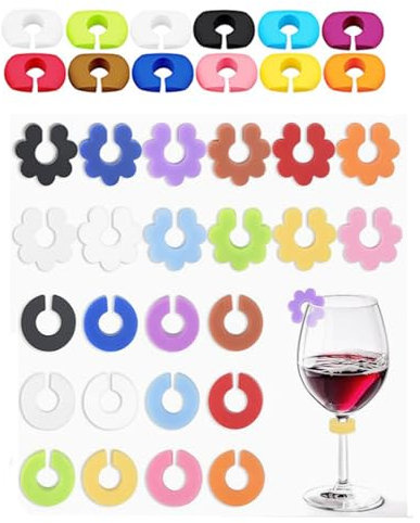 KGDUYC 36 pièces marqueurs de verre en silicone - breloques de verre à vin étiquettes jolies fleurs marqueurs de verre à vin pour verres à vin, tasses, verres à boire (multicolore)
