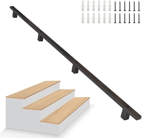 Ringhiera per Scale da 1 Piede - 20 Piedi, Kit di Supporto Antiscivolo per ringhiera Moderna in Metallo, ringhiera per Scale Robusta Industriale montata a Parete - Kit Completo, Nero(210cm)