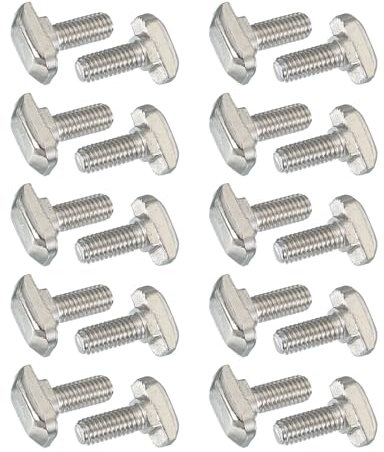 PATIKIL M6 x 16 mm Thread T-Slot Bolts, 20 Pcs Drop-in Bolt Hammer Head T-Bolt Standard 8 mm Sliding Screw Stud for 30 Series Aluminum Extrusion Profile, Silver