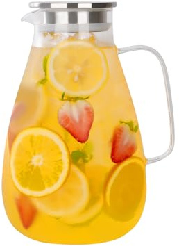 BTGLLAS 2.1L and 2.6L Glass Water Bottle with lid, high Borosilicate Glass Bottle, jug for Easy Cleaning, Juice and Milk Bottles, Sangria, Suitable for Cold or hot Drinks (1, 2.1L)