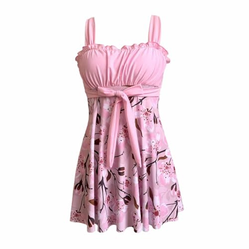 Modest Bathing Suit for Women Tankini Sets UK Sale Clearance High Waist Swimwear Floral Print Swim Dress Swimming Costume Splicing Push Up Sleeveless Tankini Tops A Line Flowy Two Piece Swimsuits