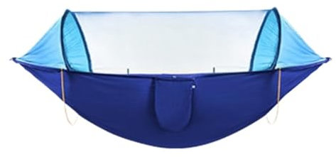 Outdoor Anti-Rollover Hängematte mit schnell zu öffnendem Moskitonetz, Camping-Hängematte mit Moskito-geschütztem Zelt für Reisen, Blau