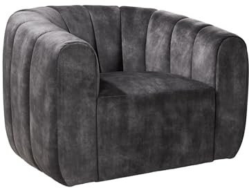 Licht-Erlebnisse Drehsessel Grau Samt B: 103 cm mit Armlehne Ziersteppung Sessel drehbar Retro Loungesessel Wohnzimmer