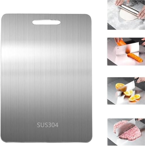 SkyJoy® Tabla de cortar de acero inoxidable.39 * 28 304 tabla de cortar de acero inoxidable de doble cara, libre de BPA, antimicrobiano, duradero (39 * 28cm)