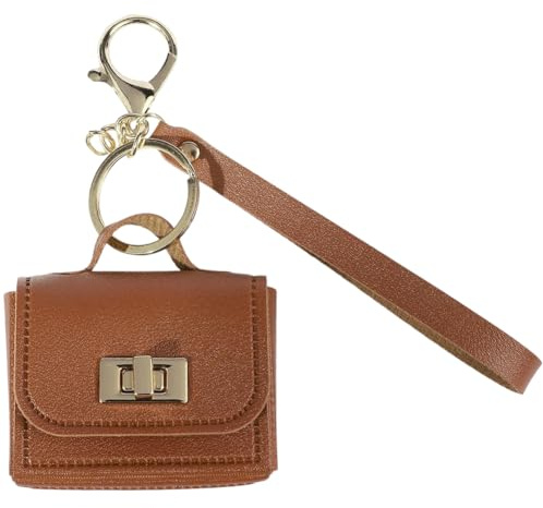 CALFOVERA Petit Porte Clés pour Sac à Dos Pochette Miniature en Cuir PU Porte Monnaie Pendentifs à Fermoir Tournant avec Anneau pour Casque Petit Porte Clés pour Sac à Main pour Décoration (Café)