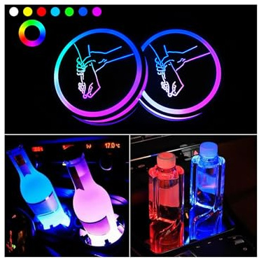 2 PCS LED pour Porte-gobelet de Voiture,sous-Verres de 7 Couleurs changeantes pour Porte-gobelets,sous-Verres de Voiture à LED à Chargement USB,Luminescent Cup Pad Interior
