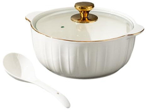 Eleeonora Ceramic Casserole Dish With Lid,Traditional Clay Pot Cooking,Double Handle Lid Ceramic Tureen Soup,Large Capacity,Suitable For Microwave Oven,Steamer,Refrigerator