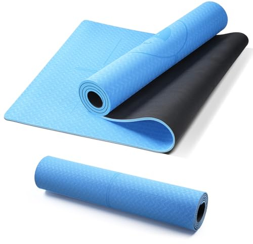 Ellylife Tappetino Yoga Antiscivolo Spesso, con segni di allineamento del corpo, Gomma naturale + TPE ecologico o PU, Delicato sulla pelle, Forte presa, con Cinghia, per Yoga, Pilates e Fitness