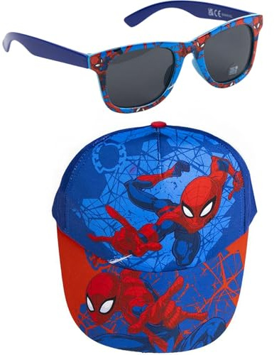 Cappellino e Occhiali Spiderman, Unisex, per Bambini, Design Originale, Regolabili e Leggeri, Ideali per L'Estate e Come Protezione Solare