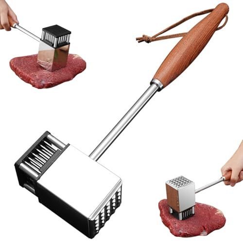 fkngcp Martillo de Carne, mazo de Carne de Doble Lado de Acero Inoxidable, Herramienta de ablandador con Mango, aplanador de Libras Colgantes para ablandar de Res y Aves