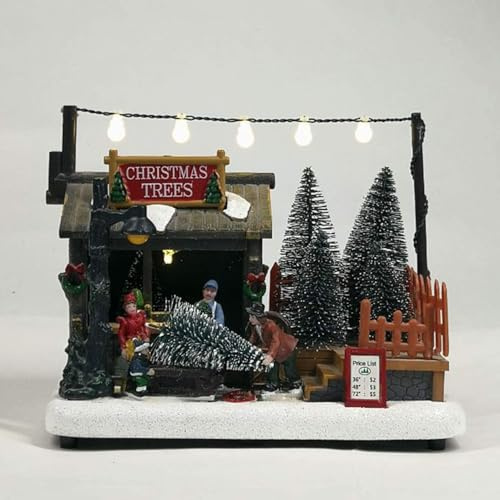 YANSYUAN 7 Battery Operated Christmas LED Tree Shop with 6 Warm White LEDs,Christmas Village Ornamnet Decoration Gifts Home Decor