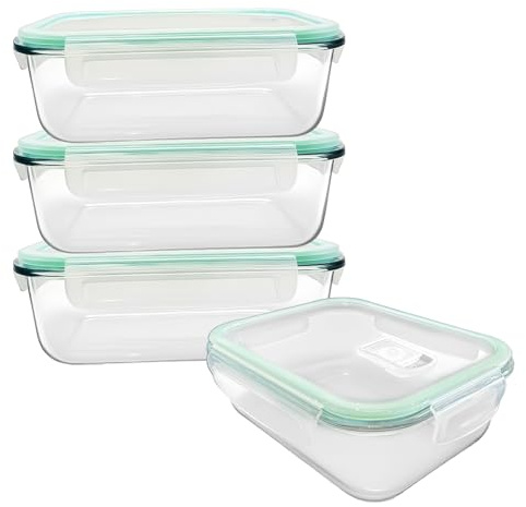 Yumzxin 4 Pack Glass Food Storage Containers with Lids, 22oz (640ml) Airtight Meal Prep Containers for Lunch, Microwave, Oven, Freezer & Dishwasher Safe