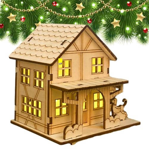 Fyrdyn Casas de Pueblo para Navidad - Modelo de Pueblo navideño Iluminado | Decoración de Escritorio para Manualidades con Luces LED, Figuras coleccionables, decoración del hogar de Decoraciones