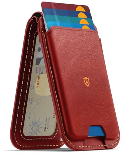 SHIELDON Wallet für MagSafe Stand, Magnetische Geldbörse [Echtleder] [Starke Haftung] [Verstellbarer] [4 Fächer mit 6 Karten] [RFID Blocker] für iPhone 17 Pro/Max/Air/15/14/13/12 Serie, Retro Rot