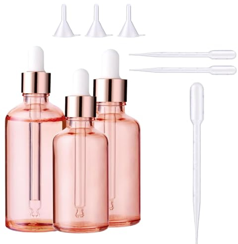 3 Stk Pipettenflaschen mit Glas Pipette 50ml, Roségold Apothekerflaschen (Für Ätherische Öle, Parfümöle, Aromatherapie, Flüssigfarben und Mischungen, für Präzise Dosierung und Kreative Anwendungen)