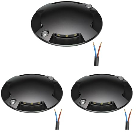 ledscom.de 3x LED Bodenleuchte, Wegmarkierung RUNDA für außen, IP67, 4-flammig, schwarz, rund, 70mm Ø, warmweiß