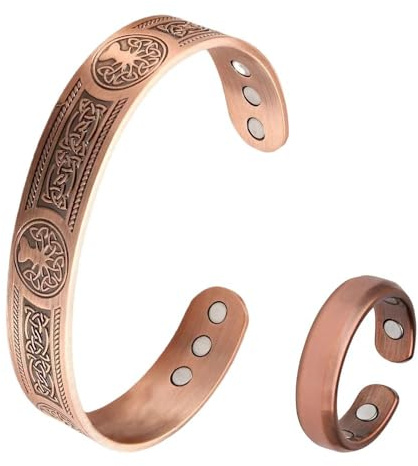 XFSRG 2 Piezas Magnética Pulsera Anillo Set de Artritis Retro Ajustables Moda Joyería Regalos para Hombres y Mujeres
