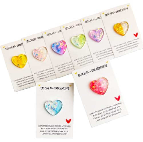 CCUUHJ 8 Stück Pocket Hugs Herz Geschenke, Glücksbringer Karten mit Herz-Anhänger, Andenken für Freundinnen, Geburtstag Hochzeit Weihnachten Muttertag Valentinstag (Mehrfarbig)
