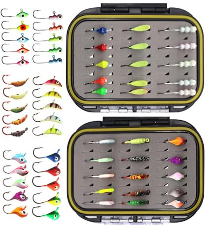 Zeizafa 30/36pcs Set Esche da Pesca sul Ghiaccio Set Maschere Invernali per Pesce Persico Che Affonda Metallo Jigging Esche Dure Pesca Invernale
