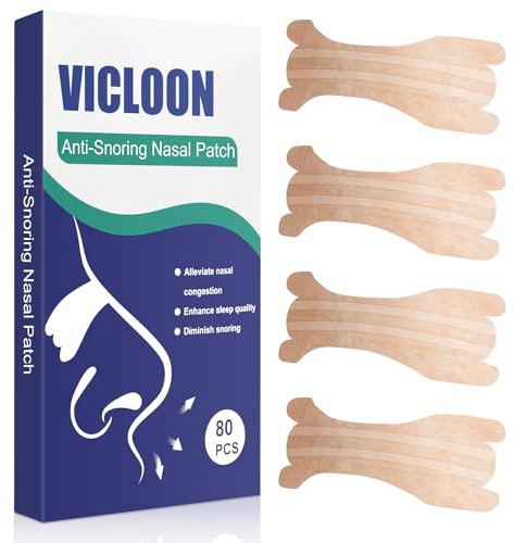 Vicloon Cerotti Nasali per il russare, 80 pezzi, cerotti nasali antirussamento per lo sport e una migliore qualità del sonno, antirussamento