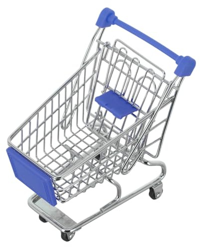 Homoyoyo Metal Mini Shopping Cart, Small Navy Grocery Trolley with Wheels, 13.5x9.5x14cm Role Play Handcart for Supermarket Play and Dollhouse Accessories