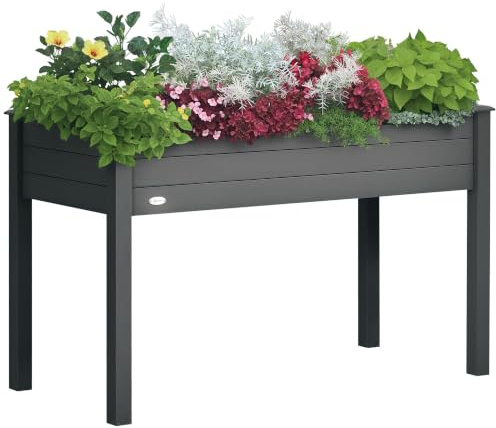 Outsunny Jardinière sur Pieds Potager 122L x 56l x 76H cm Gris | Inserts d'Irrigation, Feutre de Drainage Inclus, Bois Massif de Sapin, Potager sur Pied