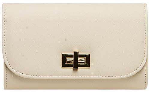 Caspar TA389 elegante Damen Clutch Tasche Abendtasche mit langer Kette, Farbe:beige, Größe:One Size