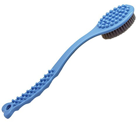 QiCheng&LYS Cepillo de baño con mango largo, cepillo de masaje corporal de mano para ducha y espalda, 14 pulgadas (azul)