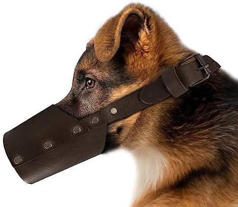 Hide & Drink, Maulkorb aus Leder, schützt vor Beißen und Kauen, Pitbull Deutscher Schäferhund und alle Rassen, klein, mittel, groß, handgefertigt (Größe M)