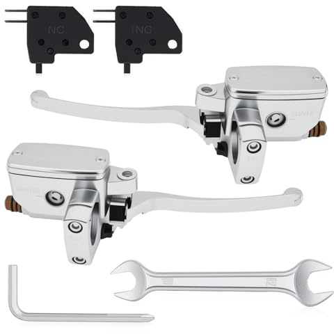 1 25mm Brake Master Cylinder Replacement for Hon-da Shadow Goldwing Magna VTX, Yamaha Road Star V-Star, Suzuki Intruder Savage, Kawasaki Vulcan Brake Master Cylinder Lever Left & Right Set (Chrome)