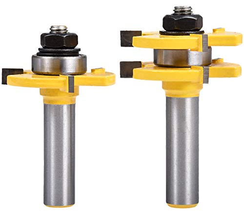 KATUR Set Di Punte Per Router Con Linguetta E Scanalatura, Fresa Per Legno, 3 Denti A T (Codolo Da 1/2, Larghezza Del Dente 1/4, Profondità Del Dente 1/2)