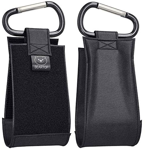 BEARTOP 2X Kinderwagen Haken für Wickeltaschen & Einkaufstaschen, trag - und reißfeste Kinderwagenhaken mit universaler Passform und extra starkem Klettverschluss, schwarz