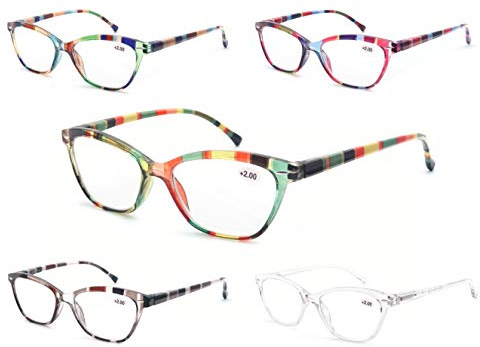 MODFANS Un Pack de 5 Gafas de Lectura 1.75/Gafas para Presbicia Mujeres,Buena Vision Ligeras Comodas,Vista de Cerca/Vista Cansada