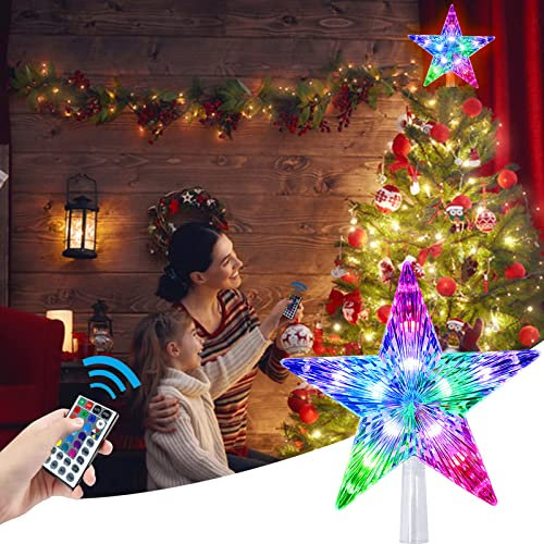 Cewuidy Christmas Star Tree Topper, 9.5inch 10LED 21 Light Modes Multicolour with Versatile Remote Controller 3AA Battery Powered Great Accessory for Xmas Tree Decorating（Indoor and Outdoor ）