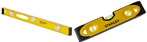 Stanley Pro-180 Niveau I Beam 800 mm & 0-43-511 Niveau Torpédo Magnétique 230 Mm- Rainure V Pour Le Contrôle De Surfaces Cylindriques - 3 Fioles Réversibles Et Antichocs - Extrémité Caoutchoutées