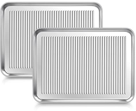 Herogo Backblech 2er-Set, Edelstahl Ofenblech Kuchenblech, 40,5x30,5x2,5cm, Rechteckiges Fettpfanne Baklava Blech Backform zum Backen, Textur-Design & Gesund, Ungiftig & langlebig, Spülmaschinenfest