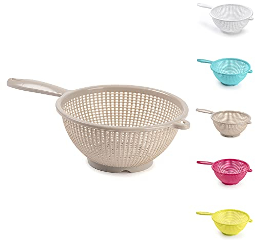Plastic Colander Food Sieve Strainer Basket for Food Washing Draining Pasta Spaghetti Rice Salad Vegetable Kitchen Cooking Hobby Design 4 (24cm - Taupe)