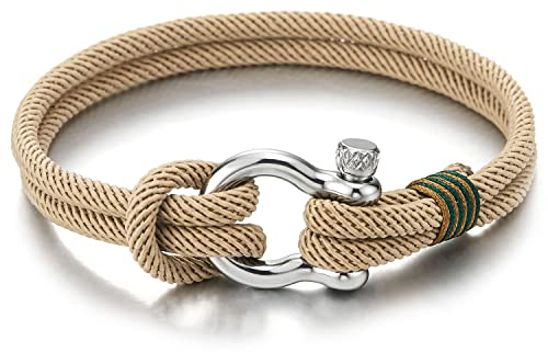 COOLSTEELANDBEYOND Damen Herren Schraube Anker Beige Braun Seil Schnur Geflochtenem Armband, Nautisch Matrose Wickeln Strap Schweissband