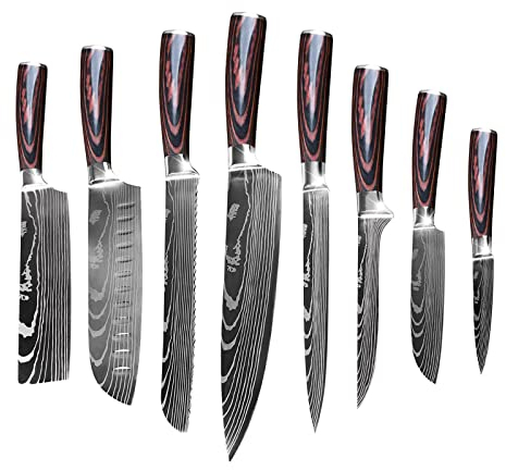 Gustrug Küchenmesser Set 8-tlg Messerset aus Hochwertigem Edelstahl, Ultra Scharfes Messer set mit Ergonomischer Griff, Geschenkbox, sehr geeignet für Haus und Restaurant Kochen