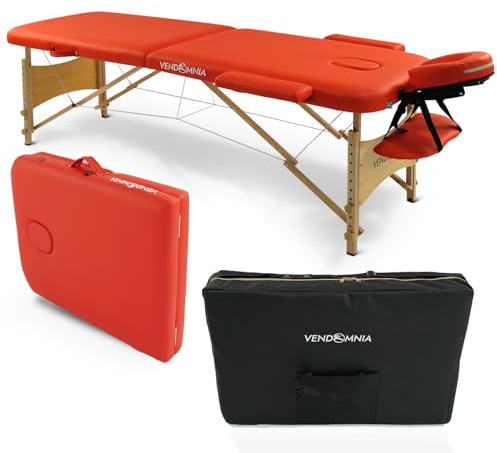 VENDOMNIA Mobile Massageliege - Holzfüße mit 2 Zonen höhenverstellbar inkl. hochwertiger Kopfstütze Tasche Armlehnen - Farbwahl Klappbar, Massagetisch Massagebett Massagebank Behandlungsliege