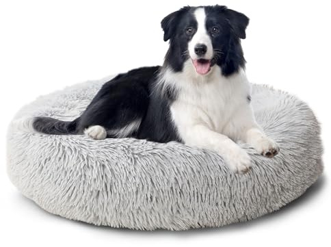 CALIYO Hundebett Mittelgroße Hunde, Katzenbett Flauschig, Katzenkissen Hundekissen Waschbar, Trocknergeeignetes Katzen Bett, Hundebetten Rund Katzenkörbchen Durchmesser 70 cm(Hellgrau)