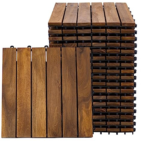etc-shop Holzfliese Akazie 30 x 30 cm Terrassenplatten Klicksystem Außen Klickfliesen Balkon Terrassenfliesen Holz, wetterfest, H 2,5 cm, 18er Set