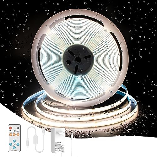 PAUTIX COB LED Streifen Natürliches Weiß 4000K Wasserdicht Ip65,10m 480LEDs/M LED Strip Light Set 24V CRI93+ LED Band mit RF Fernbedienung und GS Netzteil für Zuhause Küche DIY