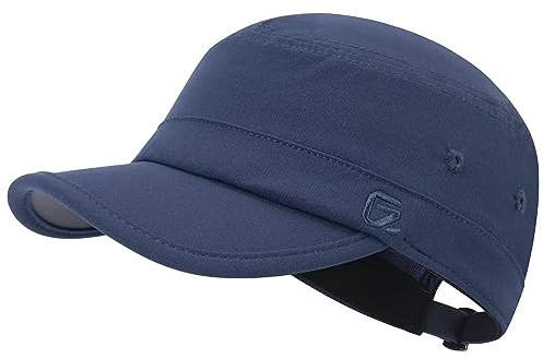GADIEMKENSD Stretch Army Cap Sport Military Style Sun Hat for Men Women Tripper Cap Summer Cooling Travel Hiking Tactical Cadet Hat Dad Hats Breathable Flat Top Short Bill Corps Hat Dark Blue