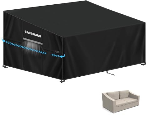 SIMPHAUS Housse Canapé Extérieur 2 Places Impermeable 420D Tissu Oxford Housse pour Banc de Jardin, Fauteuil Salon de Jardin Exterieur 155x99x89/61cm